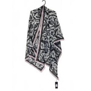 Karl Lagerfeld Paris Black and White Graphic Scarf with Pink Trim NWT